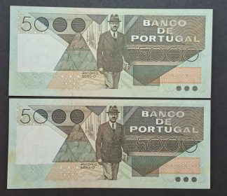 Portugal 2 Nºs Seguidos 5000 Escudos 1986 Quase Novas
