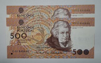 Portugal 500 Escudos 1993 Substituição (CJC) 2 Números Seguidos NOVAS