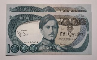 Portugal 1000 Escudos 1981 NOVAS 2 Números Seguidos Baixos