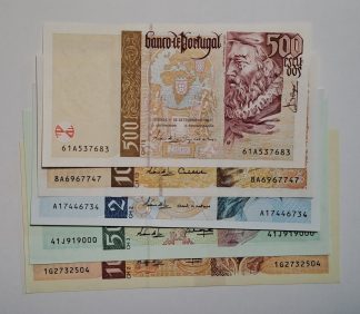 Portugal Coleção 500+1000+2000+5000+10000 Escudos NOVAS Última Chapa