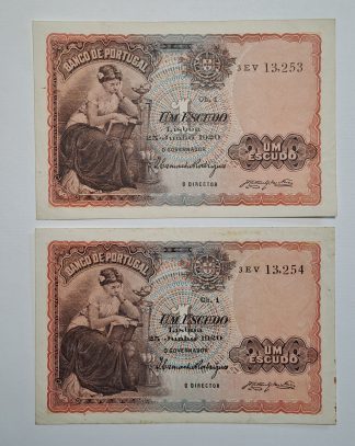 Portugal 1 Escudo 1920 2x Números Seguidos, Quase Novas / Novas