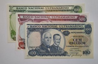 Moçambique Coleção 100+500+1000 Escudos 1972 NOVAS
