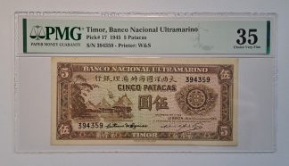 Timor 5 Patacas 1945 Certificada PMG 35