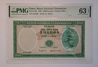 Timor 1000 Escudos 1968 Certificada PMG 63