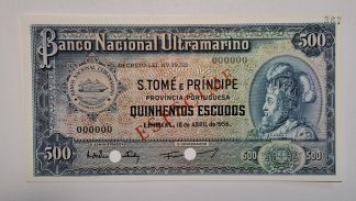São Tomé 500 Escudos 1956 SPECIMEN Nova