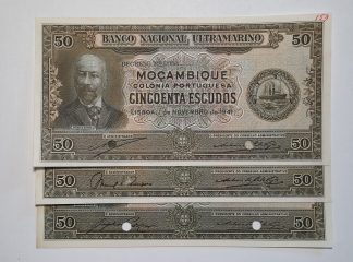Moçambique 50 Escudos 1941 3x SPECIMENS Assinaturas Diferentes, Novas