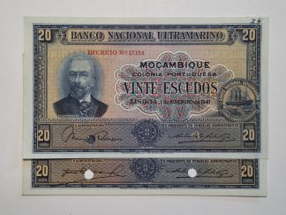 Moçambique 20 Escudos 1941 2x SPECIMENS Assinaturas Diferentes, Novas