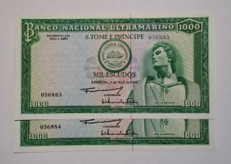 São Tomé 1000 Escudos 1964 2 Números Seguidos NOVAS (Muito RARO)