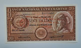 Saint Thomas 20 Escudos 01.06.1976 (Overprint on P.36), KM.44a, UNC