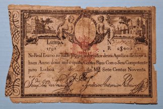 Apólice do Real Erário 2400 reis 1798 carimbo D. Pedro IV