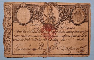Apólice do Real Erário 2400 reis 180...7 carimbo D. Pedro IV
