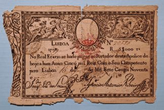 Apólice do Real Erário 5000 reis 1798/9 carimbo D. Pedro IV