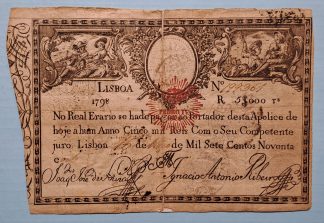 Apólice do Real Erário 5000 reis 1798 carimbo D. Pedro IV
