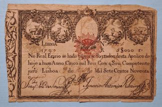 Apólice do Real Erário 5000 reis 179...9 carimbo D. Pedro IV