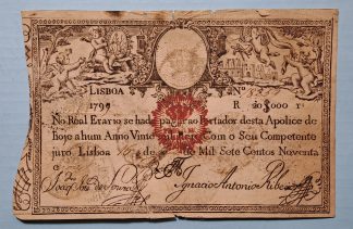 Apólice do Real Erário 20000 reis 1798/9 carimbo D. Pedro IV