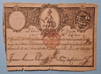 Apólice do Real Erário 2400 reis 180...5 carimbo D. Pedro IV