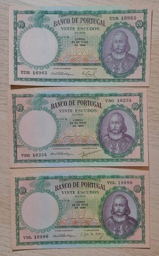 Lote 3x Portugal 20 Escudos 1954 Quase Novas