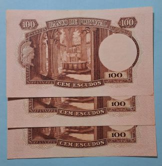 Lote Portugal 100 Escudos 1954  (3x Números Seguidos) Quase Novas