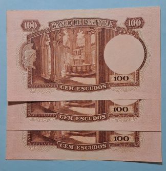 Lote Portugal 100 Escudos 1954  (3x Números Seguidos) Quase Novas