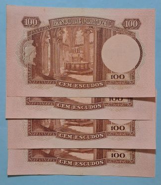 Lote Portugal 100 Escudos 1954  (4x Números Seguidos) Quase Novas