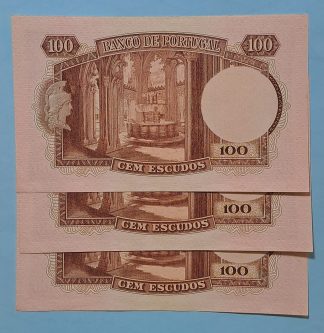 Lote Portugal 100 Escudos 1957  (3x Números Seguidos) Quase Novas