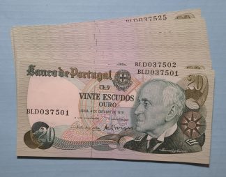 Portugal 20 escudos 1978 (25x Números Seguidos) Quase Novas / Novas