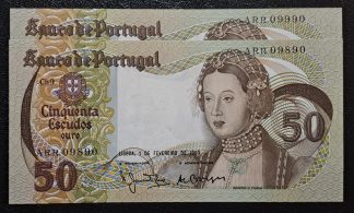 Portugal 50 Escudos 1980 Lote 2x Capicuas Sequenciais, Novas. Raras