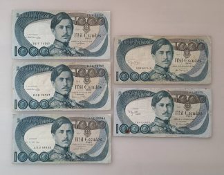 Lote de 5 notas Portugal 1000 escudos D. Pedro V