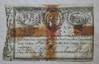 Apólice do Real Erário 2400 reis 179...9 carimbo D. Pedro IV