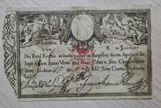 Apólice do Real Erário 20000 reis 1798 carimbo D. Pedro IV