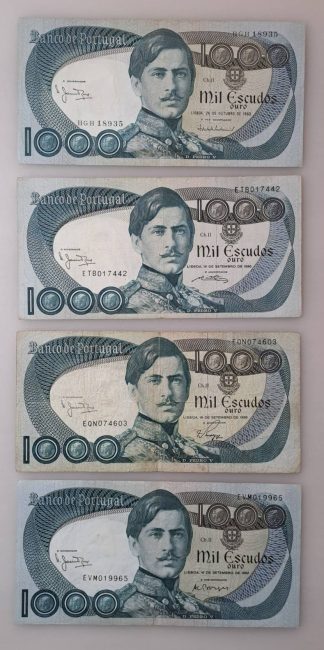 Lote de 12 notas de Portugal 1000 escudos D. Pedro V