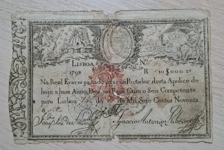 Apólice do Real Erário 10000 reis 1798 carimbo D. Miguel I