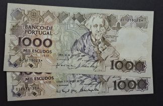 Portugal Lote das 2 Datas de 1000 Escudos ch.12 ASTERISCO