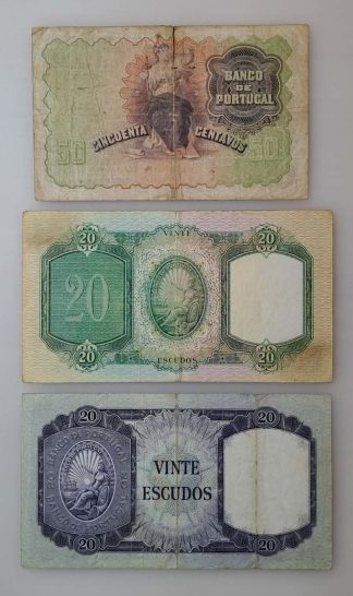 Conjunto de 3 notas antigas portuguesas