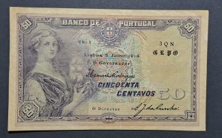 Portugal 50 Centavos 1918 Bela (vinco vertical)