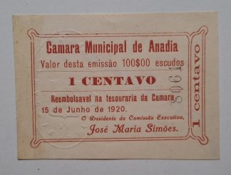 C.M. Anadia 1 Centavo 1920 MA#223 (Escassa) Nova