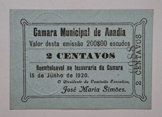 C.M. Anadia 2 Centavos 1920 MA#224 (Escassa) Nova