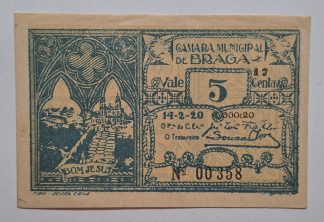 C.M. Braga 5 Centavos 1920 Série 17 MA#424a (Comum) Quase Nova