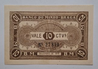 Braga (Banco do Minho) 10 Centavos 1919 MA#434c (Comum) Nova