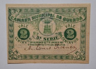 C.M. Guarda 2 Centavos 1922 MA#1076 Chancela António Proença (Comum) Nova