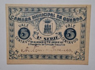 C.M. Guarda 5 Centavos 1922 MA#1077 Chancela António Proença (Comum) Nova