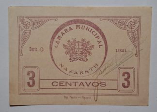 C.M. Nazaré 3 Centavos 1921 MA#1574 (Escassa) Nova