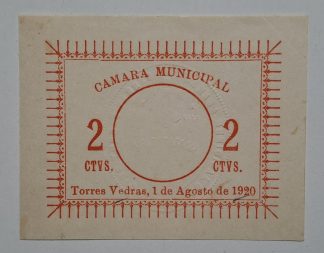C.M. Torres Vedras 2 Centavos 1920 MA#2229b (Escassa) Quase Nova