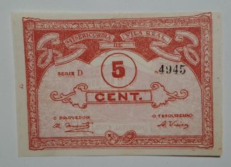 Misericórdia de Vila Real 5 Centavos ND Série D MA#2471 (Escassa) Nova