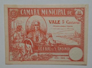 C.M. V. Real Santo António 5 Centavos 1922 MA#2475 (Comum) Nova