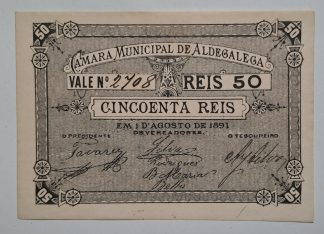 C.M. Aldegalega 50 Reis 1891 MA#2670 (Escassa) Nova