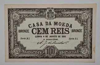 Casa da Moeda 100 Reis 1891 Série B.l Nova