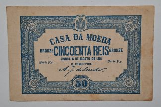 Casa da Moeda 50 Reis 1891 Série F.r  Bela / Quase Nova