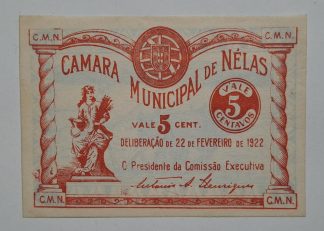 C.M. Nelas 5 Centavos 1922 Sem Série MA#1592 (Comum) Nova