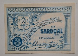 C.M. Sardoal 3 Centavos 1922 MA#2052 (Escassa) Nova